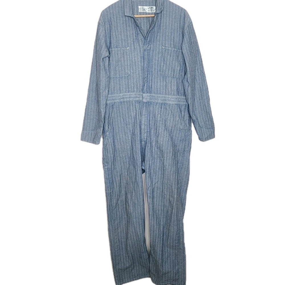 Vtg Red Kap USA Coveralls Blue Herringbone Striped Mechanic Gorpcore Unisex 42RG